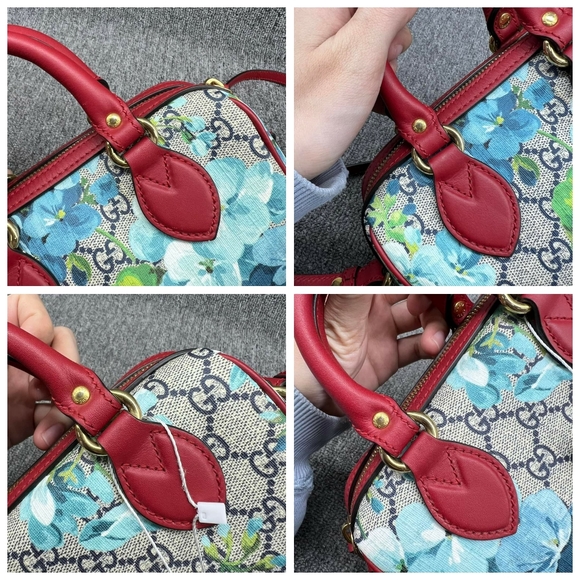 100% Authentic GUCCI Boston Blue&Red Blooms Canvas Satchel 650-102224 - Picture 7 of 16